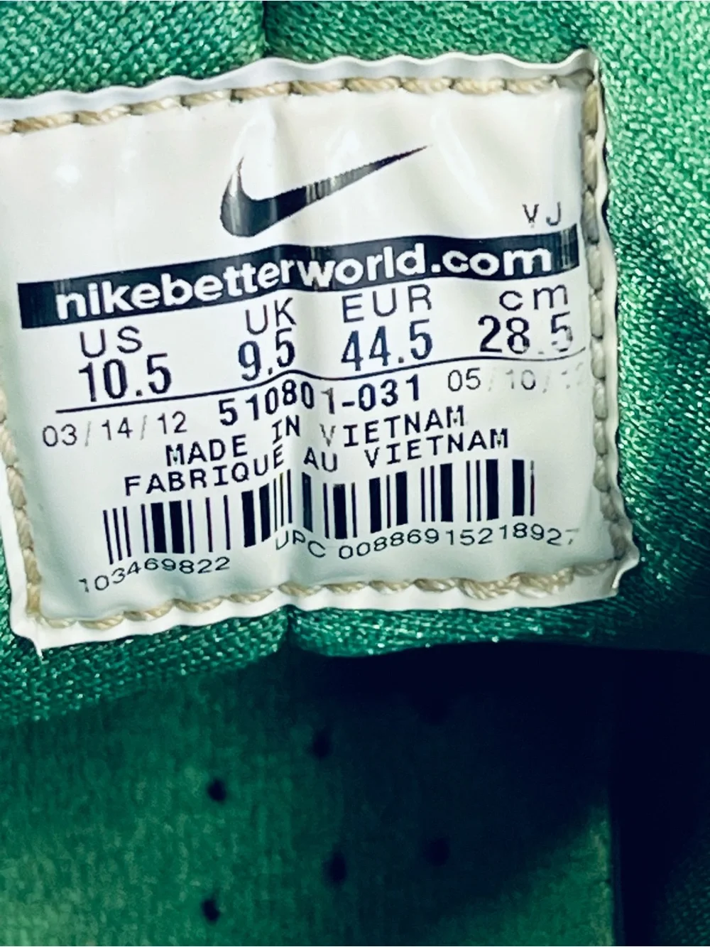 Nike Huarache Free Run Black Green  Running Shoes #510801-031 Men’s Size:10.5